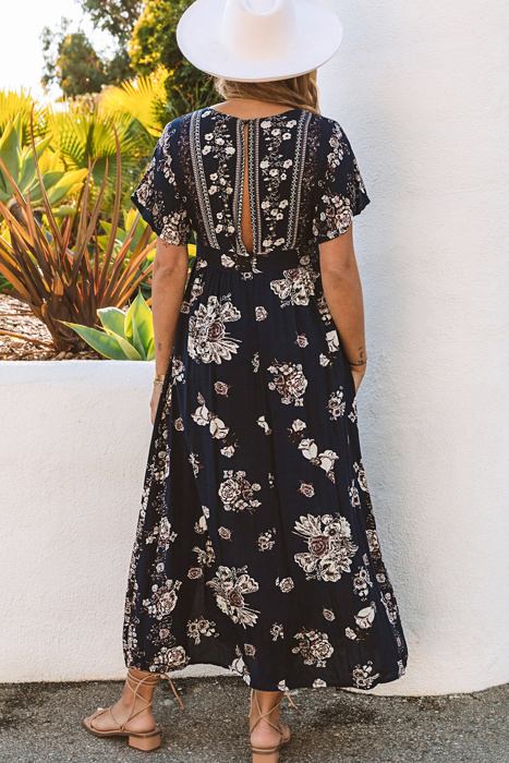 V Neck Floral Maxi Dress