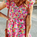  Smocked Bodice Ruffle Trim Floral Mini Dress