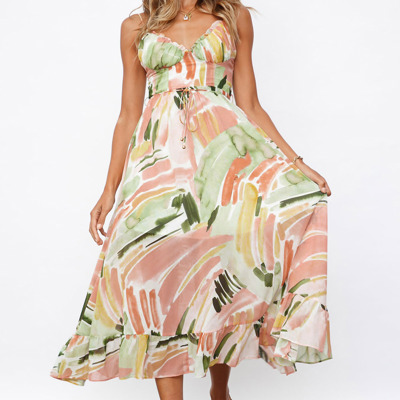 Abstract Spaghetti Strap Maxi Dress