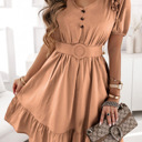  Ruffled V neck Belted Mini Dress