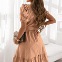  Ruffled V neck Belted Mini Dress