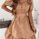  Ruffled V neck Belted Mini Dress