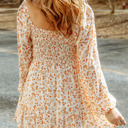  Boho Floral Smocked Puff Sleeve Mini Dress