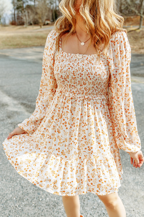 Boho Floral Smocked Puff Sleeve Mini Dress