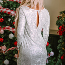  Sequins Long Sleeve Tie Waist Mini Dress