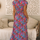  Floral Print V Neck Wrap Split Maxi Dress