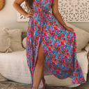 Floral Print V Neck Wrap Split Maxi Dress