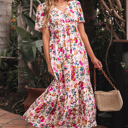 Small Floral Short Sleeve V Neck High Waist Maxi Dress