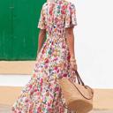  Floral Short Sleeve V Neck High Waist Maxi Dress