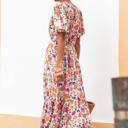  Floral Short Sleeve V Neck High Waist Maxi Dress