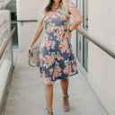  Floral Print Midi Short Sleeve Dress
