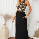  Leopard Print Pocketed Sleeveless Maxi Dress