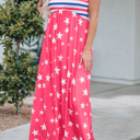  Red Stars and Stripes Print Sleeveless Maxi Dress 