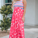  Red Stars and Stripes Print Sleeveless Maxi Dress 