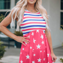  Red Stars and Stripes Print Sleeveless Maxi Dress 
