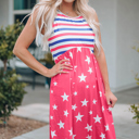  Red Stars and Stripes Print Sleeveless Maxi Dress 