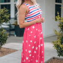  Red Stars and Stripes Print Sleeveless Maxi Dress 