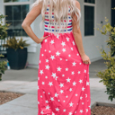  Red Stars and Stripes Print Sleeveless Maxi Dress 