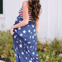  Blue Stars and Stripes Print Sleeveless Maxi Dress with Pocket