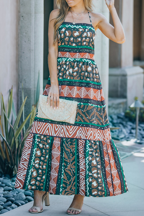 " End of Summer Sale" Wildlife Animal Print Backless Maxi Dress