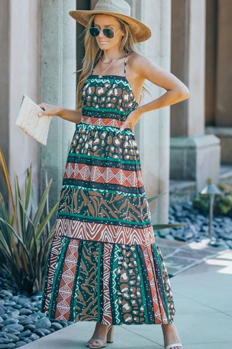 " End of Summer Sale" Wildlife Animal Print Backless Maxi Dress