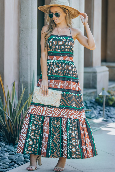 " End of Summer Sale" Wildlife Animal Print Backless Maxi Dress