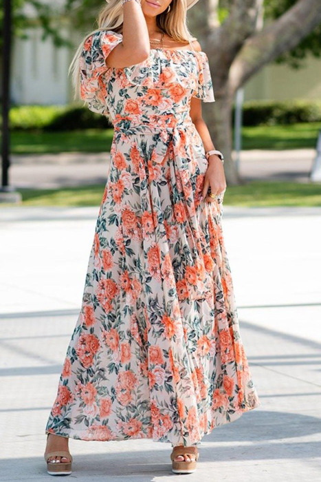 Floral Print Off Shoulder Maxi Dress