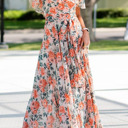  Floral Print Off Shoulder Maxi Dress