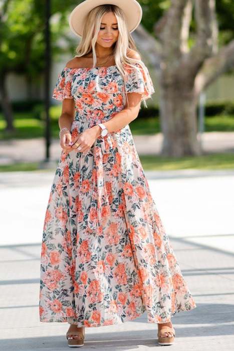 Floral Print Off Shoulder Maxi Dress