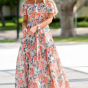  Floral Print Off Shoulder Maxi Dress