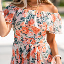 Floral Print Off Shoulder Maxi Dress