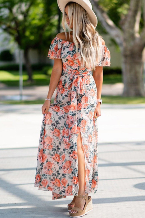 Floral Print Off Shoulder Maxi Dress