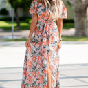  Floral Print Off Shoulder Maxi Dress