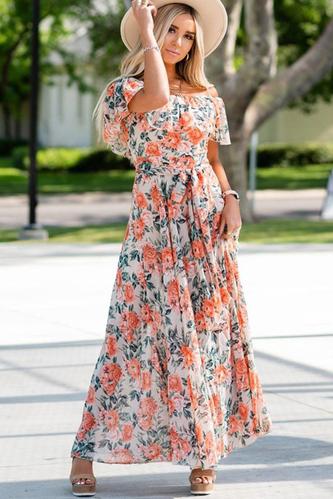 Floral Print Off Shoulder Maxi Dress