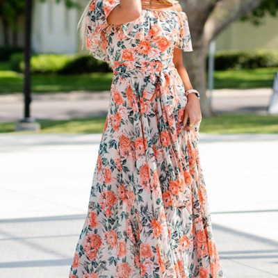 Floral Print Off Shoulder Maxi Dress