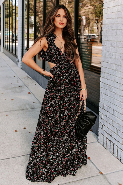 Crisscross Backless Bodice Maxi Dress