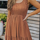  Smocked Ruched Sleeveless High Waist Midi Dress