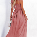  Pink Swiss Dot Knotted Shoulder Smocked Maxi Dress