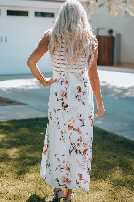 Floral Striped Sleeveless Maxi Dress
