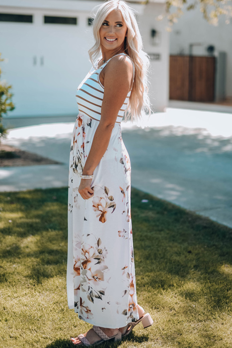 Floral Striped Sleeveless Maxi Dress