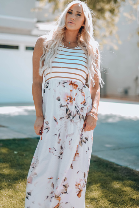 Floral Striped Sleeveless Maxi Dress