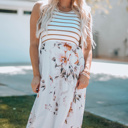  Floral Striped Sleeveless Maxi Dress