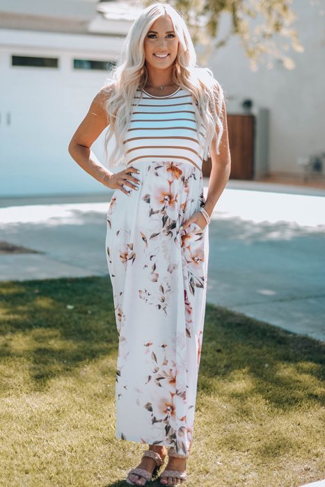 Floral Striped Sleeveless Maxi Dress
