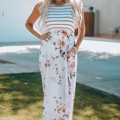Floral Striped Sleeveless Maxi Dress