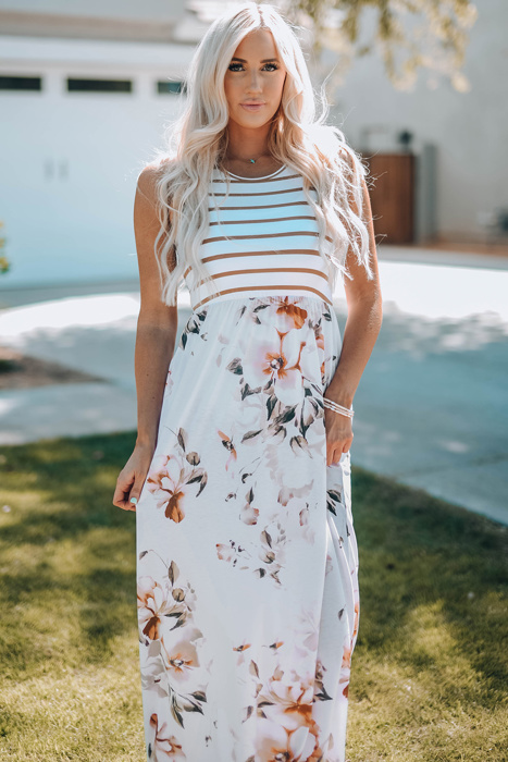 Floral Striped Sleeveless Maxi Dress