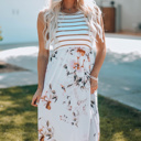  Floral Striped Sleeveless Maxi Dress