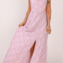  Pink Floral Print Spaghetti Strap Maxi Dress