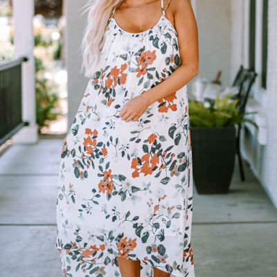 Floral Crisscross Backless Maxi Dress