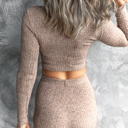  Ribbed Knit Crop Top and Pants Two Piece Set