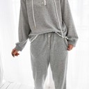  Lace Trim Drop Shoulder Hoodie and Pants Set 